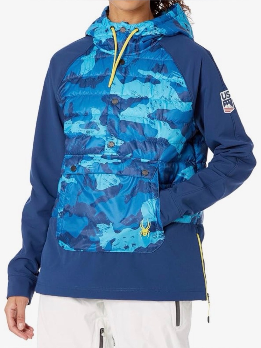 Spyder U.S. Ski Team Anorak Jacket Blue Camo Womens Size Large Hooded